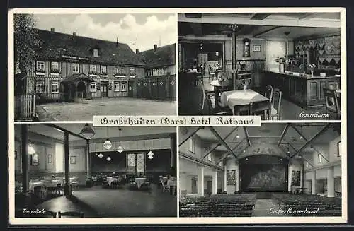 AK Grossrhüden /Harz, Hotel Rathaus, Innenansichten Gasträume und Tanzdiele