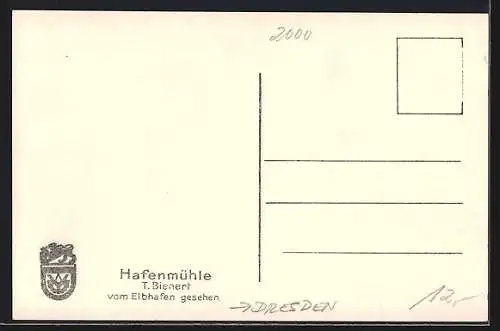 AK Dresden, Hafenmühle vom Elbhafen gesehen