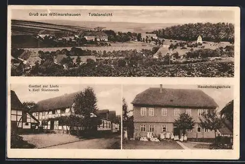 AK Wöllmarshausen, Gasthof zur Linde, Haushaltungsschule, Totalansicht