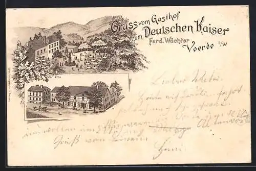 Lithographie Voerde i. W., Gasthof zum Deutschen Kaiser, Garten