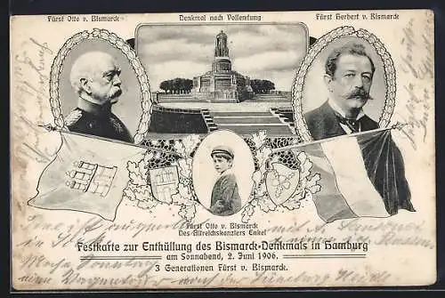 AK Hamburg-St.Pauli, Enthüllung des Bismarck-Denkmals 1906, Denkmal nach Vollendung, Fürst Otto von Bismarck