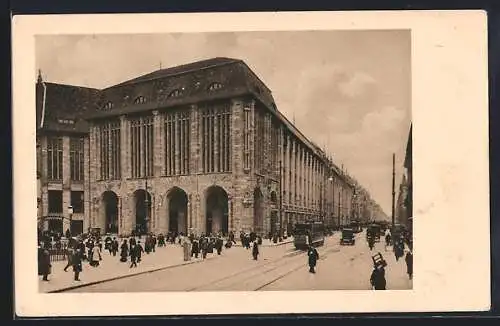 AK Berlin, Kaufhaus A. Wertheim und Leipziger Strasse mit Strassenbahn