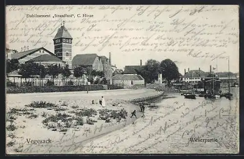 AK Vegesack, Weserpartie mit Etablissement Strandlust