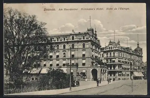 AK Bremen, Am Heerdentor mit Hotel Hillmann und Hotel de l`Europe