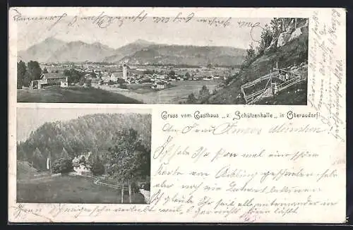 AK Oberaudorf, Ortsansicht und Gasthaus z. Schützenhalle