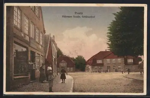 AK Preetz, Kührener Strasse mit Gasthaus Schützenhof