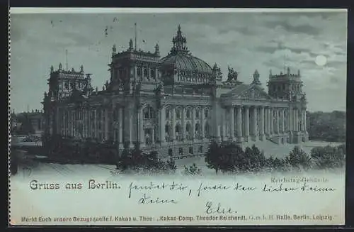 Mondschein-AK Berlin-Tiergarten, Reichstag-Gebäude