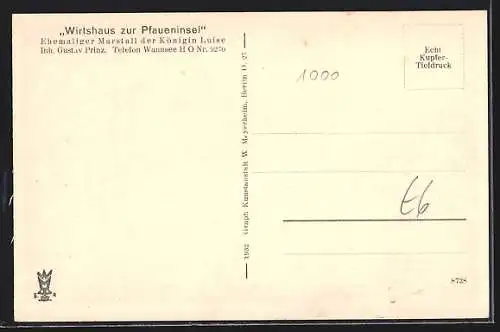 AK Berlin-Wannsee, Wirtshaus zur Pfaueninsel a. d. Havel