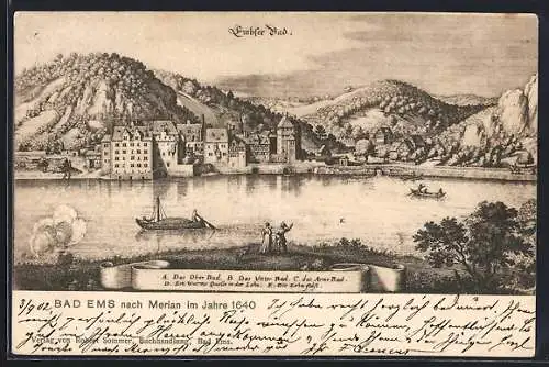 AK Bad Ems, Ansicht nach Merian im Jahre 1640