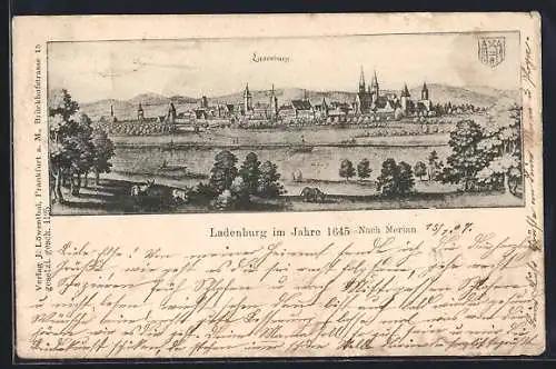 AK Ladenburg, Ortsansicht nach Merian im Jahre 1645