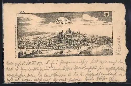 AK Oppenheim, Ortsansicht nach Merian im Jahre 1640