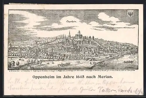 AK Oppenheim, Ortsansicht im Jahre 1645 nach Merian