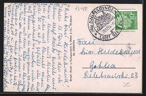 AK Sigmaringen, Schloss vom Donauufer gesehen