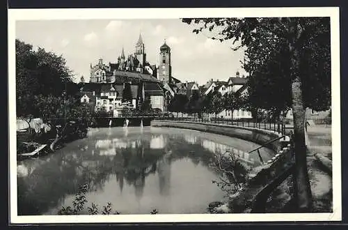 AK Sigmaringen, Uferpartie mit Schloss