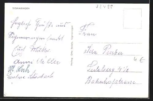 AK Sigmaringen, Uferpartie mit Schloss