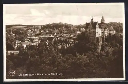 AK Sigmaringen, Blick vom Mühlberg mit Schloss