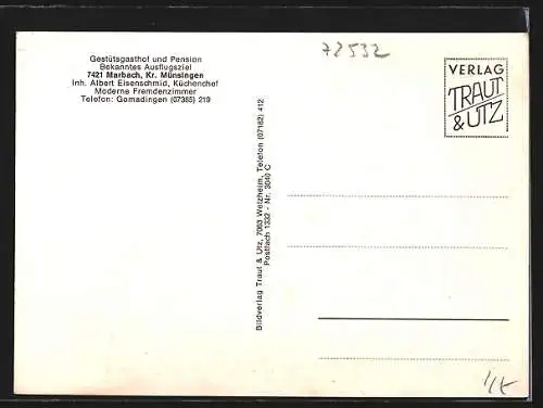 AK Marbach b. Münsingen, Gestütsgasthof und Pension, Inh. Fam. Eisenschmid