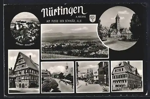 AK Nürtingen a. Neckar, Hohen-Neuffen, Strassenpartien, Kirche, Wappen