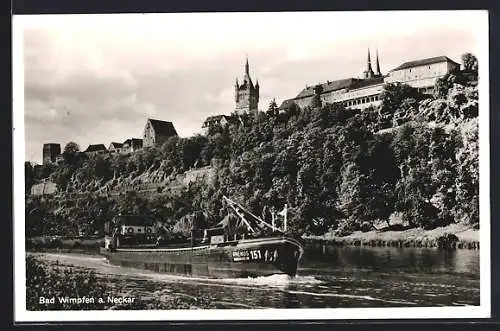 AK Bad Wimpfen a. Neckar, Flusspartie mit Schiff