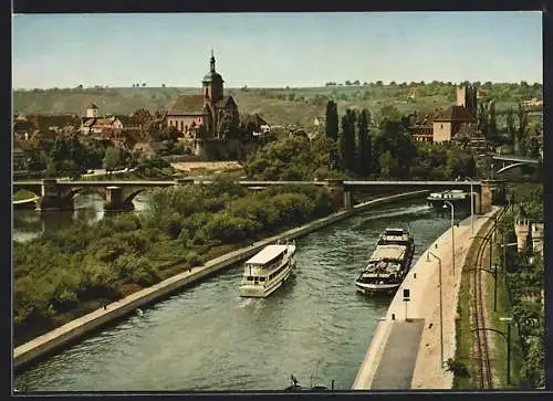 AK Lauffen /Neckar, Flusspartie mit Schiffen