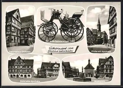 AK Schorndorf /Württ., Geburtshaus Daimlers, Palm`sche Apotheke und Marktplatz