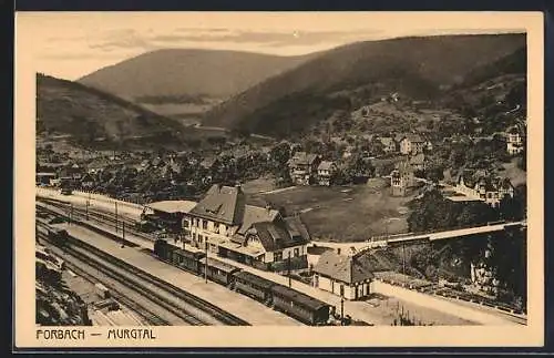 AK Forbach /Murgtal, Ortsansicht mit Bahnhof aus der Vogelschau