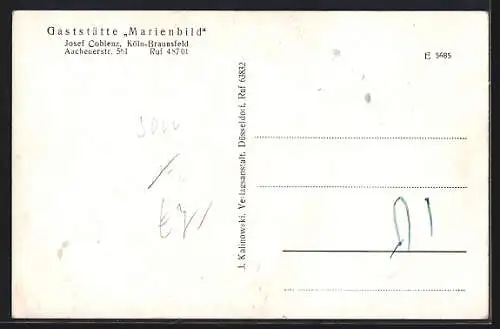 AK Köln-Braunsfeld, Gaststätte Marienbild J. Coblenz, Aachenerstr. 561, Innenansichten