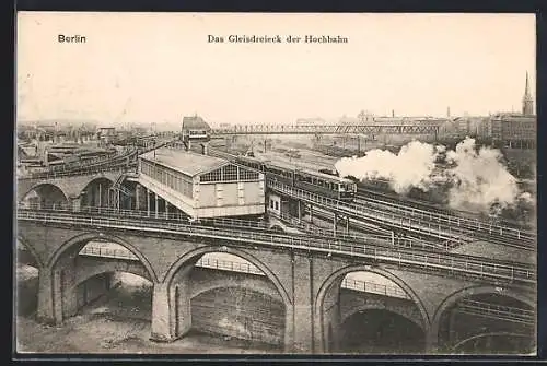 AK Berlin-Kreuzberg, Das Gleisdreieck der Hochbahn aus der Vogelschau