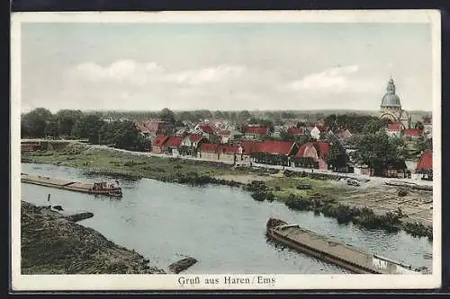 AK Haren /Ems, Frachtkähne passieren den Ort