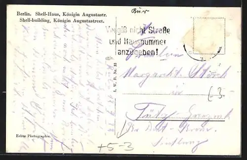 AK Berlin-Tiergarten, Shell-Haus, Königin Augusta-Strasse, Bauhaus