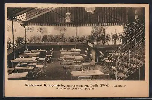 AK Berlin-Kreuzberg, Restaurant Klingenstein, Plan-Ufer 22