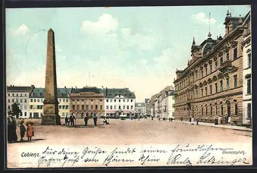 AK Coblenz, Clemensplatz mit Denkmal