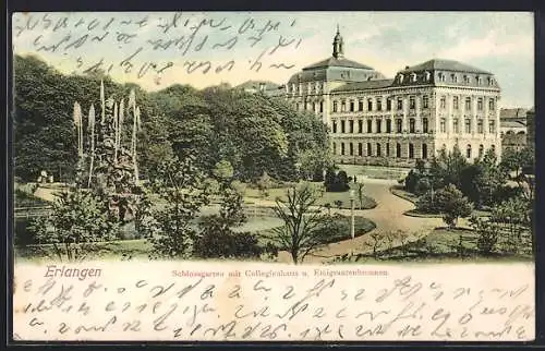 AK Erlangen, Schlossgarten mit Collegienhaus und Emigrantenbrunnen