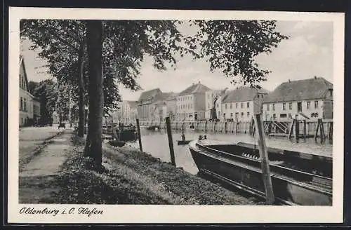 AK Oldenburg i. O., Hafen mit Bäumen