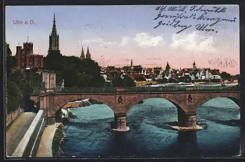 AK Ulm a. D., Brücke und Münster in der Stadt