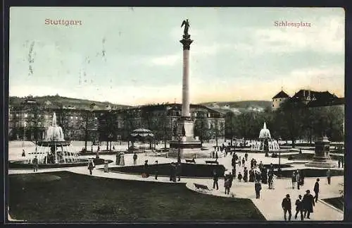 AK Stuttgart, Schlossplatz mit Denkmal