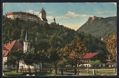 AK Hohenaschau, Kirche und Schloss mit Zeller Wand