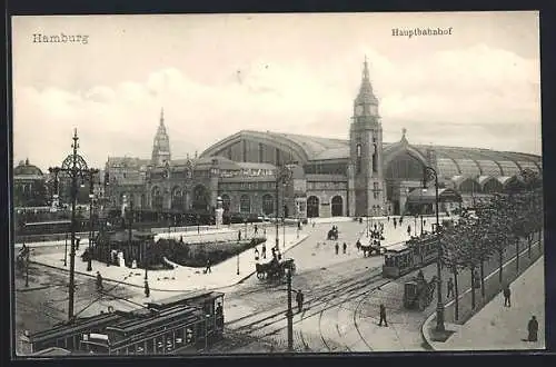 AK Hamburg-St.Georg, Hauptbahnhof mit Strassenbahn