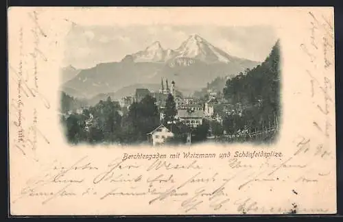 AK Berchtesgaden, Teilansicht mit Watzmann und Schönfeldspitze