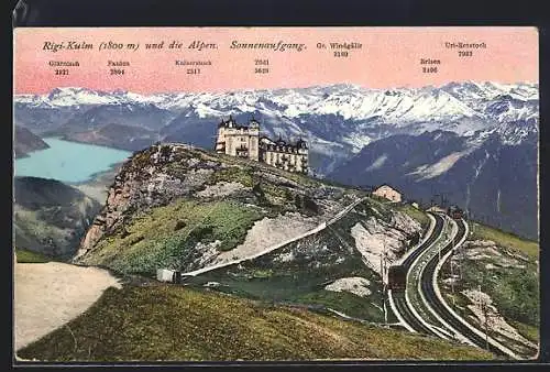 AK Rigi-Kulm, Ortsansicht mit Bergbahn und Alpenpanorama