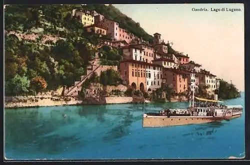 AK Gandria /Lago di Lugano, Raddampfer vor der Ortschaft