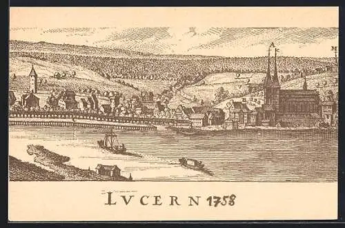 Künstler-AK Luzern, Ortsansicht aus dem Jahre 1758