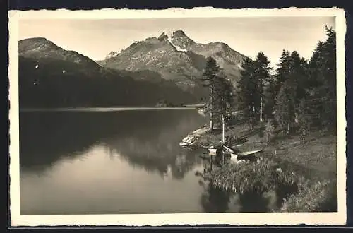 AK Sils im Engadin, Halbinsel Chastè, Blick auf Piz della Margna