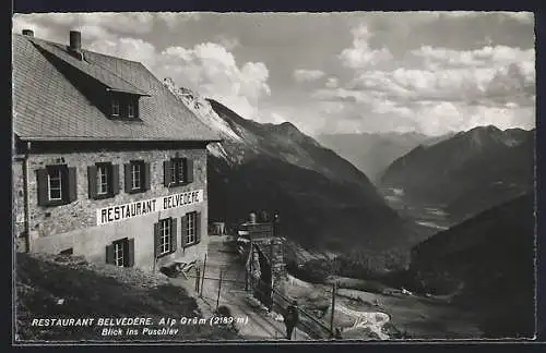 AK Alp Grüm, Restaurant Belvédère mit Blick ins Puschlav