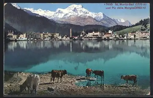 AK St. Moritz-Bad, Ortsansicht und Piz della Margna