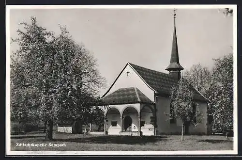 AK Sempach, Schlachtkapelle in der Frühlingssonne