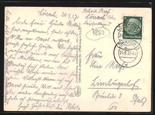 AK Lörrach, Ortsansicht vom Flugzeug aus