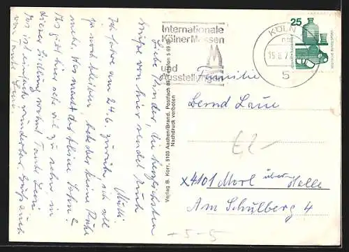 AK Köln-Brück, Wohnhäuser und Geschäft Cornelius Stüssger in der Konrad Adenauer-Siedlung