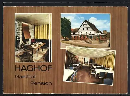 AK Pfahlbronn, Ansicht vom Gasthof Haghof mit Innenansichten