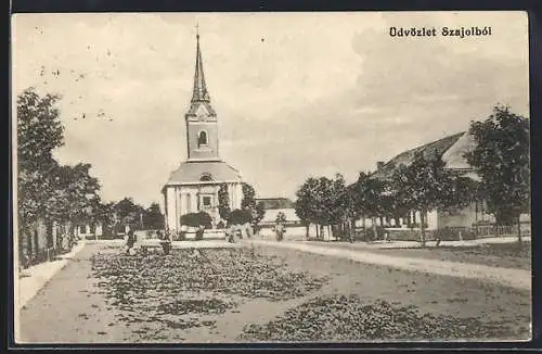 AK Szajol, Platz mit Kirche